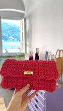 Load image into Gallery viewer, Clutch purse with coral red recycled cotton. Details in gold