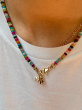 Load image into Gallery viewer, Beaded Necklace With Multicolor Natural Stones and Gold Plated Details. Plump Flower And Pearl As Charms