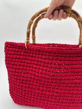 Load image into Gallery viewer, Burgundy Bag With Bamboo Handles