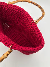Load image into Gallery viewer, Burgundy Bag With Bamboo Handles
