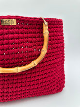 Load image into Gallery viewer, Burgundy Bag With Bamboo Handles
