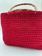 Load image into Gallery viewer, Burgundy Bag With Bamboo Handles