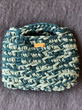 Load image into Gallery viewer, Green and light green bag. Crochet handbag with recycled cotton