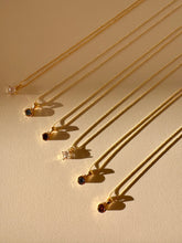 Load image into Gallery viewer, Hard stone necklaces with ball chain in gold plated silver. Purple amethyst, blue sapphire and white sapphire.