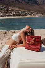 Load image into Gallery viewer, Burgundy Bag With Bamboo Handles