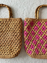 Load image into Gallery viewer, Bamboo Bag With Natural Raffia In Caramel And Pink - Jeleja