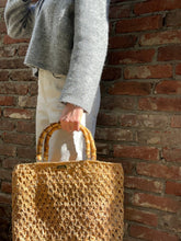 Load image into Gallery viewer, Bamboo Bag With Natural Raffia In Caramel And Pink - Jeleja