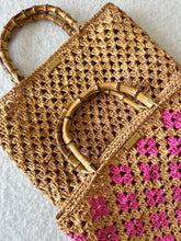 Load image into Gallery viewer, Bamboo Bag With Natural Raffia In Caramel And Pink - Jeleja