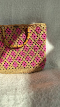 Load image into Gallery viewer, Bamboo Bag With Natural Raffia In Caramel And Pink - Jeleja