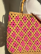 Load image into Gallery viewer, Bamboo Bag With Natural Raffia In Caramel And Pink - Jeleja