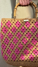 Load image into Gallery viewer, Bamboo Bag With Natural Raffia In Caramel And Pink - Jeleja