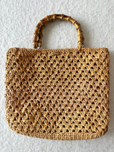 Load image into Gallery viewer, Bamboo Bag With Natural Raffia In Caramel And Pink - Jeleja