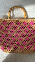Load image into Gallery viewer, Bamboo Bag With Natural Raffia In Caramel And Pink - Jeleja