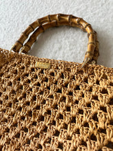Load image into Gallery viewer, Bamboo Bag With Natural Raffia In Caramel And Pink - Jeleja