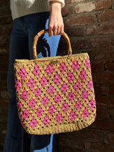 Load image into Gallery viewer, Bamboo Bag With Natural Raffia In Caramel And Pink - Jeleja
