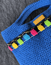 Load image into Gallery viewer, Blue Bag With Cotton Tassels - Jeleja