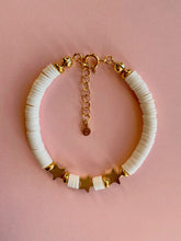 Load image into Gallery viewer, Bracelet With White Heishi Beads And Gold Plated Stars - Jeleja