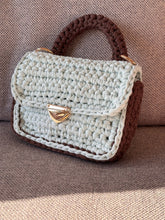 Load image into Gallery viewer, Little Handmade Bag Crocheted With Light Blue And Brown Recycled Cotton