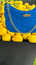 Load image into Gallery viewer, Crochet Bag With Lilac / Blue Recycled Cotton