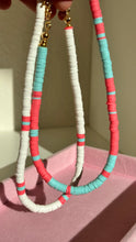 Load image into Gallery viewer, White, Raspberry And Light Blue Heishi Necklace - Choker - Jeleja