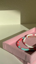 Load image into Gallery viewer, White, Raspberry And Light Blue Heishi Necklace - Choker - Jeleja