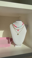 Load and play video in Gallery viewer, Raspberry And Light Blue Heishi Necklace - Choker