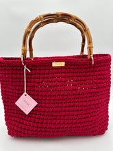 Load image into Gallery viewer, Burgundy Bag With Bamboo Handles
