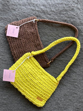 Load image into Gallery viewer, Brown Or Lime Recycled Cotton Bag. Crochet Shoulder Bag With Gold Details
