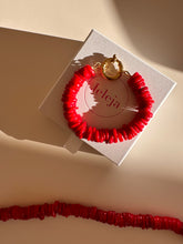 Load image into Gallery viewer, Red bamboo coral bracelet for woman with big gold plated closure
