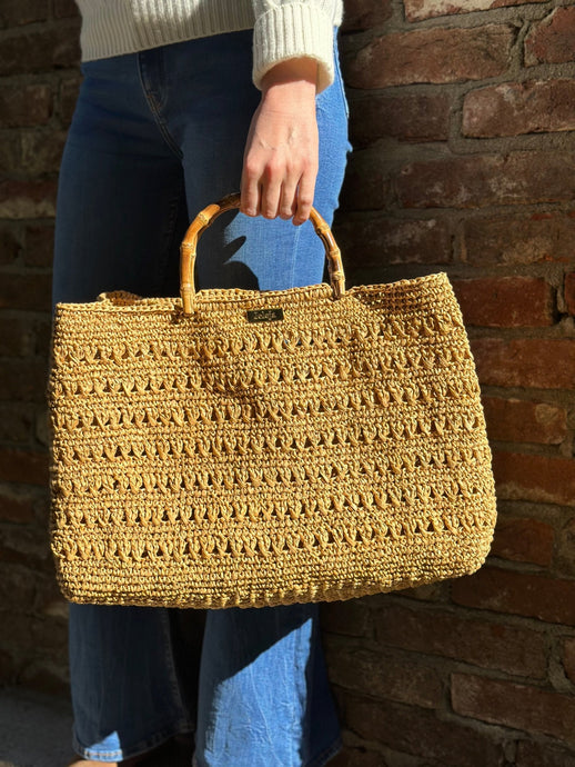 Big Raffia Bag With Bamboo Handles - Jeleja