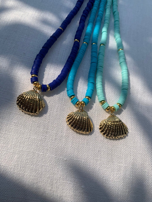 Blue Heishi Necklace With Seashell - Jeleja
