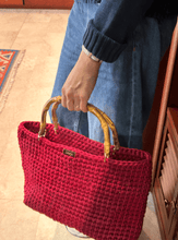 Load image into Gallery viewer, Burgundy Bag With Bamboo Handles - Jeleja
