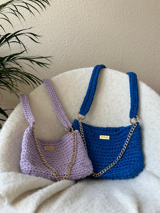 Crochet Bag With Lilac / Blue Recycled Cotton - Jeleja