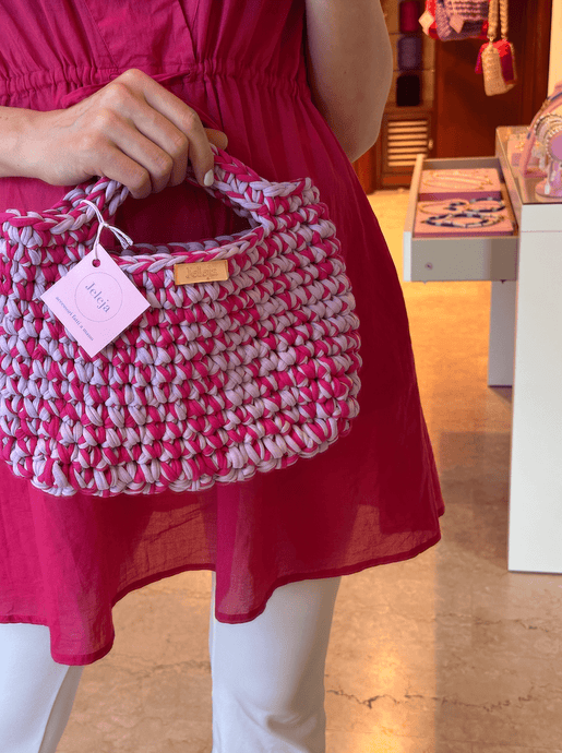 Crochet Bag With Lilac & Pink Recycled Cotton - Jeleja