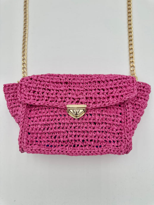 Crossbody Bag With Pink Raffia - Jeleja