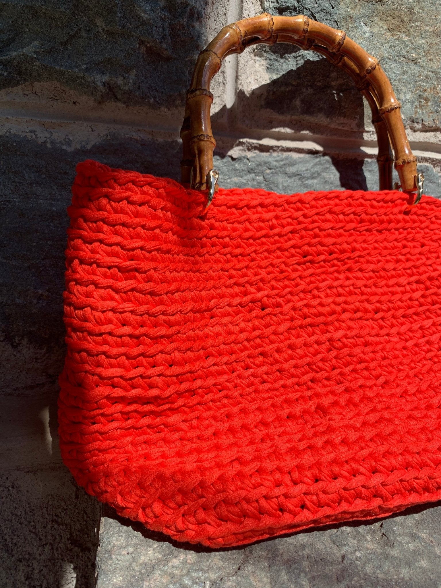 Handmade Bag With Coral Recycled Cotton And Bamboo Handles – Jeleja