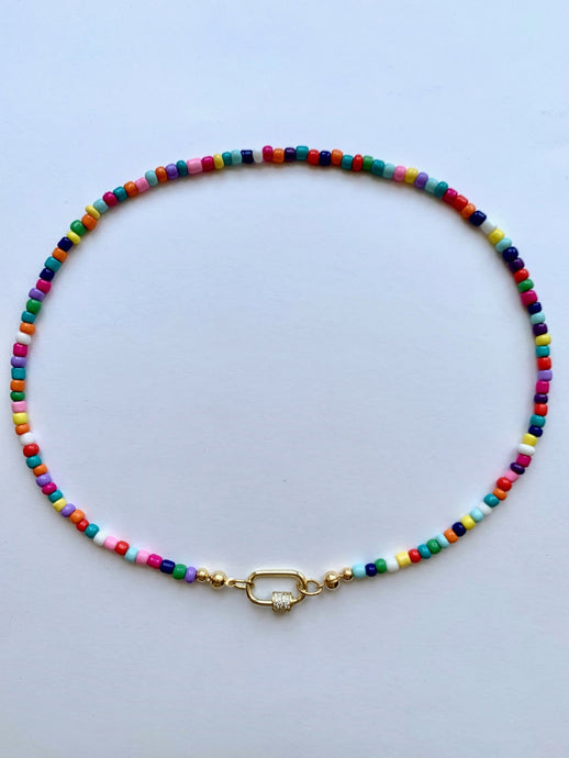 Handmade Multicolor Necklace With White Zircons Clasp - Jeleja
