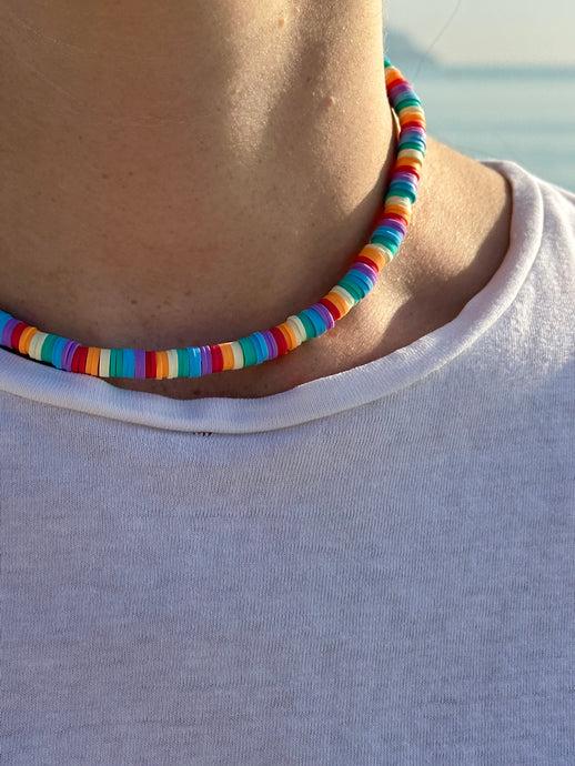 Multicolor necklace with colorful heishi beads