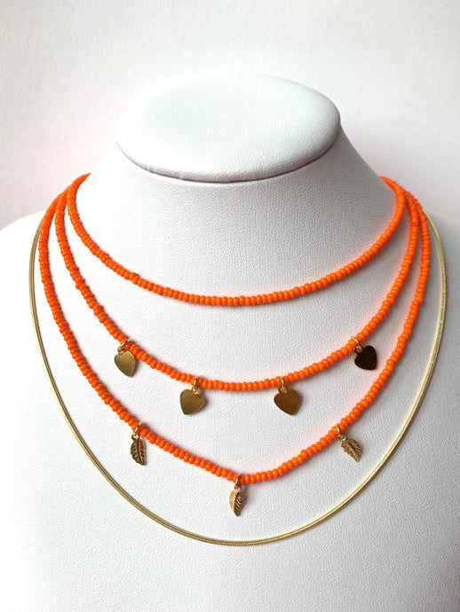 Orange Necklace With Heart Charms - Jeleja