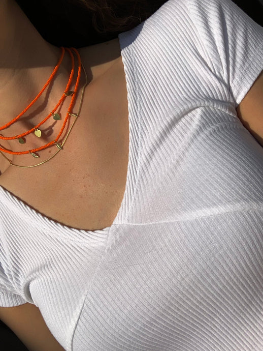 Orange Necklace With Leaves Charms - Jeleja