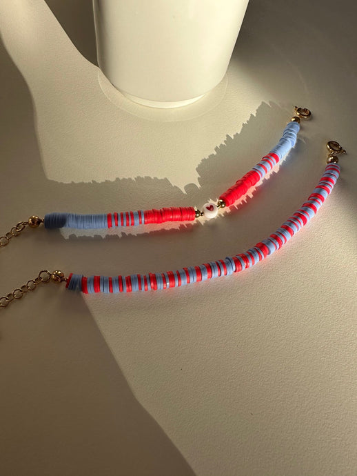 Red, Denim And Heart Bracelet - Jeleja