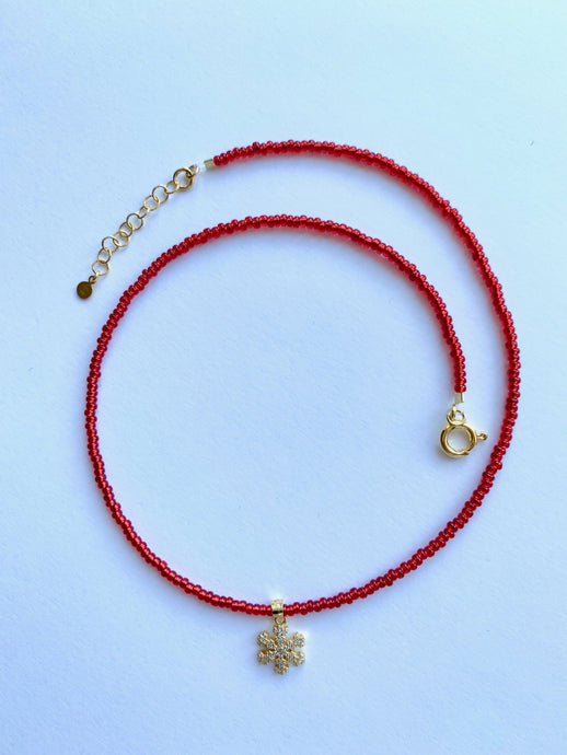 Red Necklace With Snowflake Pendant - Jeleja