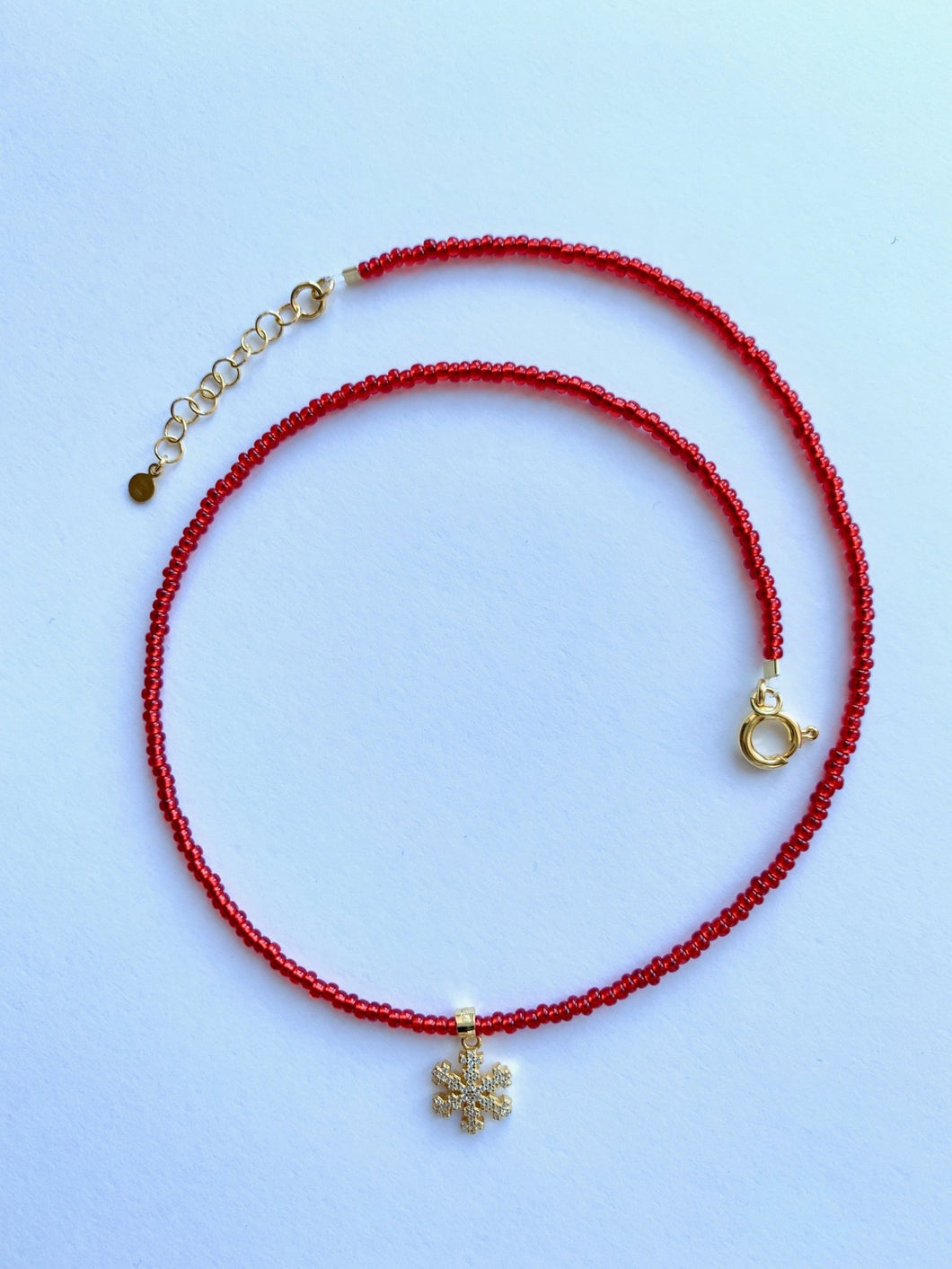 Red Necklace With Snowflake Pendant - Jeleja
