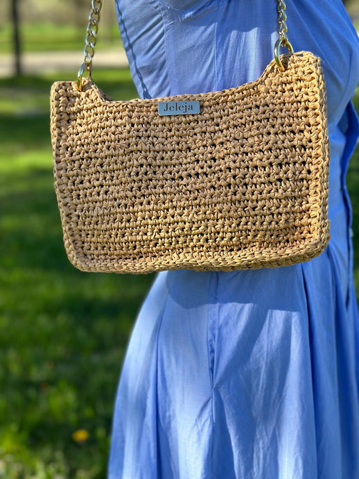 Shoulder Bag With Caramel Raffia - Jeleja