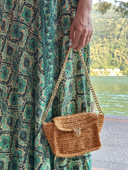 Shoulder Bag With Caramel Raffia - Jeleja