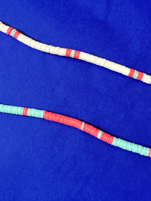 White, Raspberry And Light Blue Heishi Necklace - Choker - Jeleja